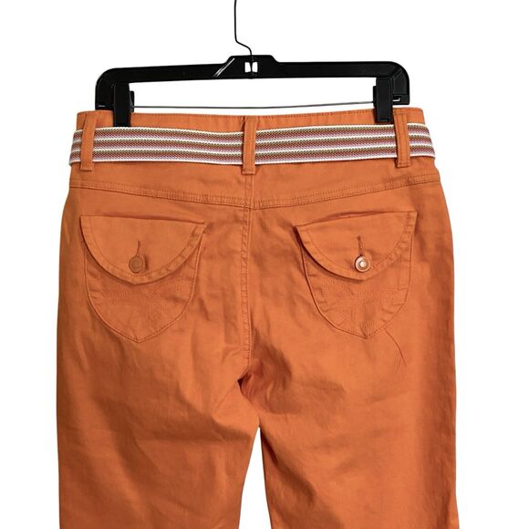 CATO Capri Pants Jeans Womens Size 10 Darker Orange Stretch Belted - Picture 3 of 7